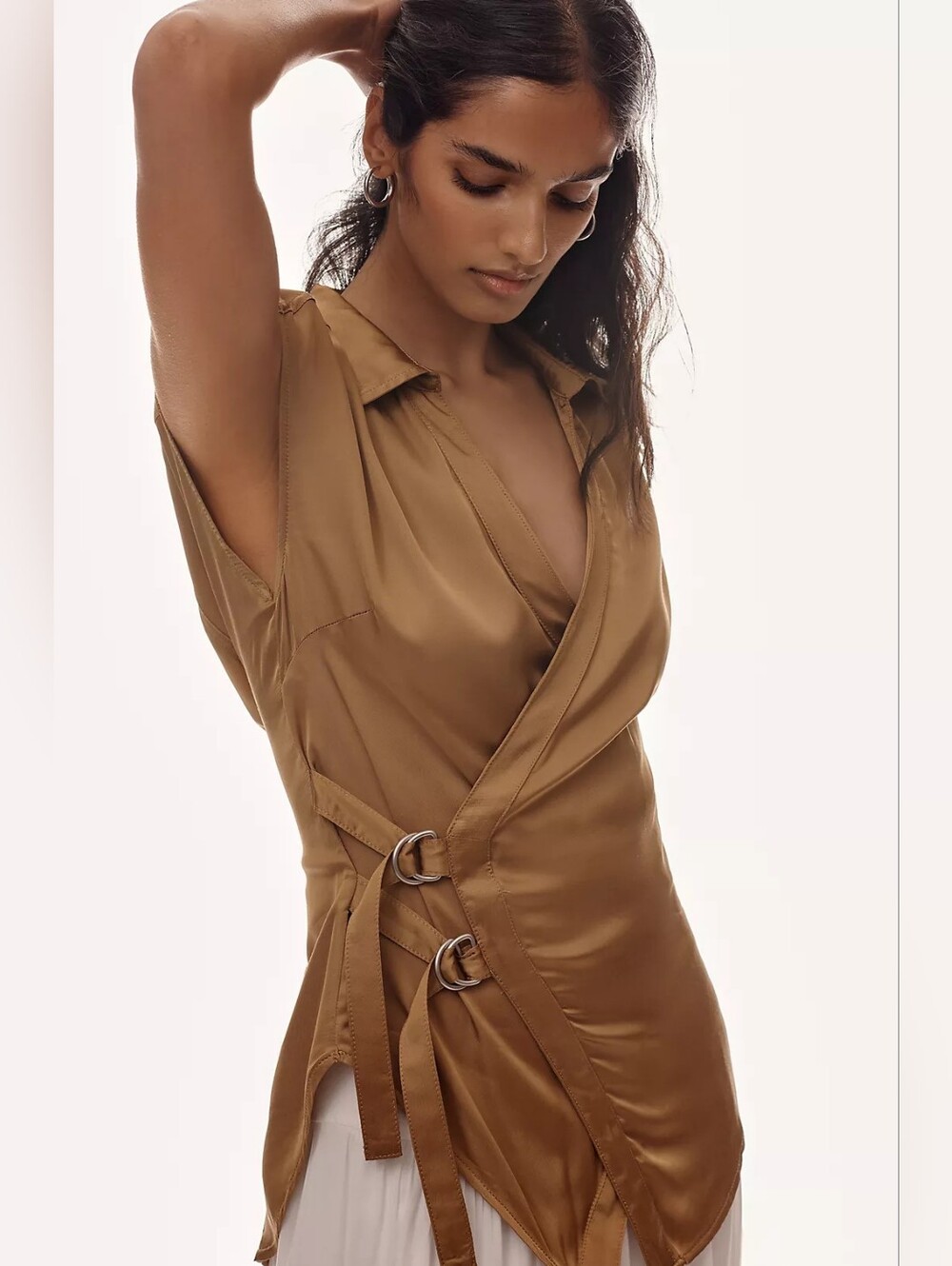 Anthropologie Short Sleeve Sash Belt Wrap Top - Picture 2 of 14